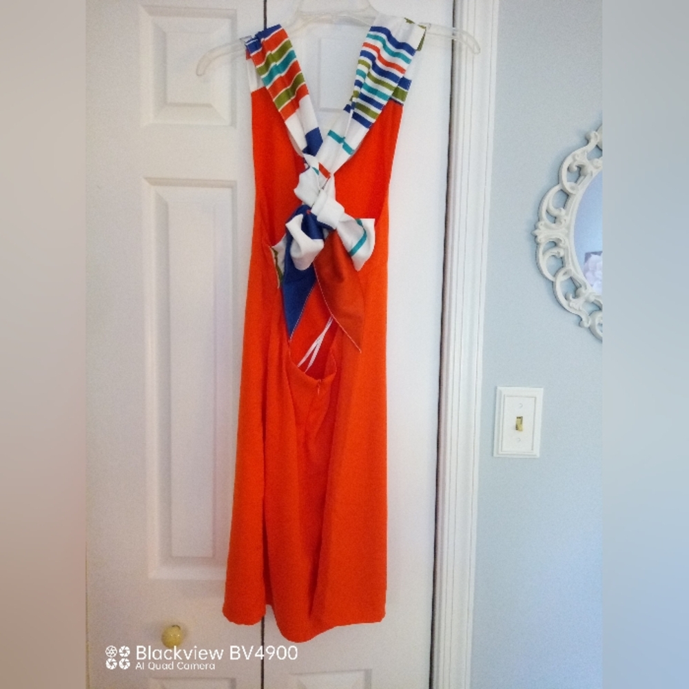 NWT Lulus joyful red orange colorful stripe tie back mini dress  XS - Picture 3 of 4